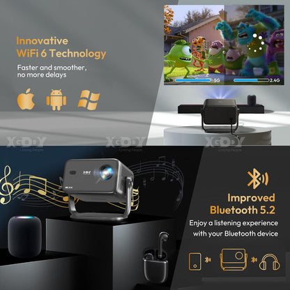 4K Smart Projector 18000 Lumen LED 1080P Wifi Bluetooth UHD Home Theater US